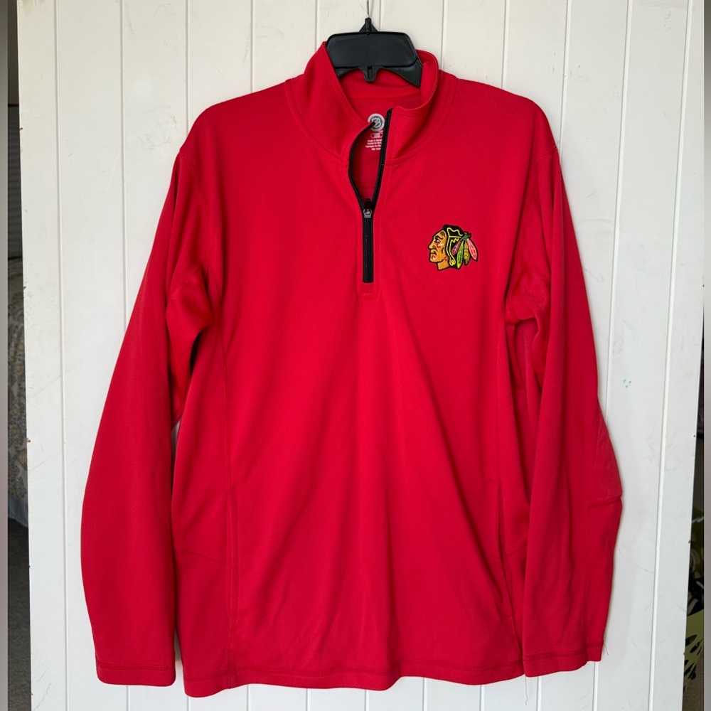 Chicago Blackhawks Pullover Men Large 42/44 Red 1/4 Zip Embroidered Logo Mesh